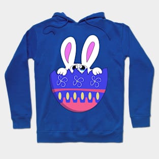 A blue-eyed Easter bunny peeks out of a cracked decorative egg. Hoodie